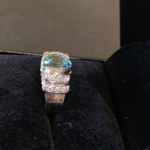 14K White Gold - Swiss Blue Topaz & Diamond Bow Style Cocktail Ring - Picture 6 of 6